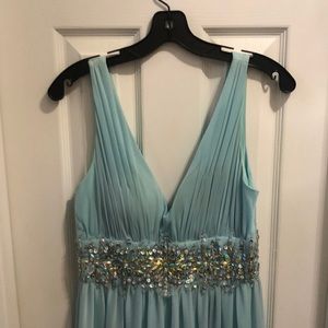 Light blue embellished prom dress